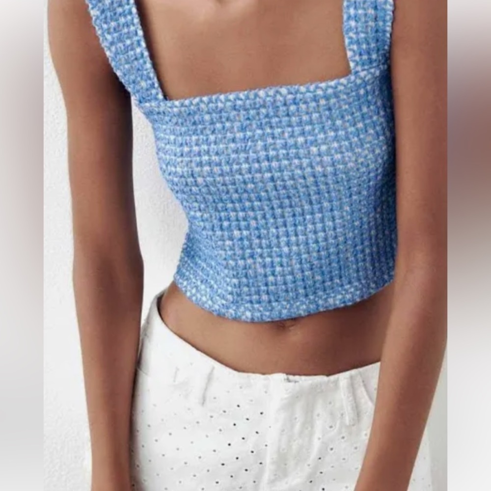 Zara Textured Smocked Crop Top